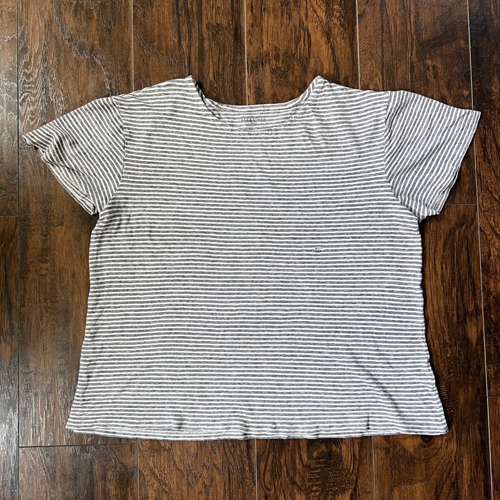 All Saints loose white/navy striped t-shirt in size S/M